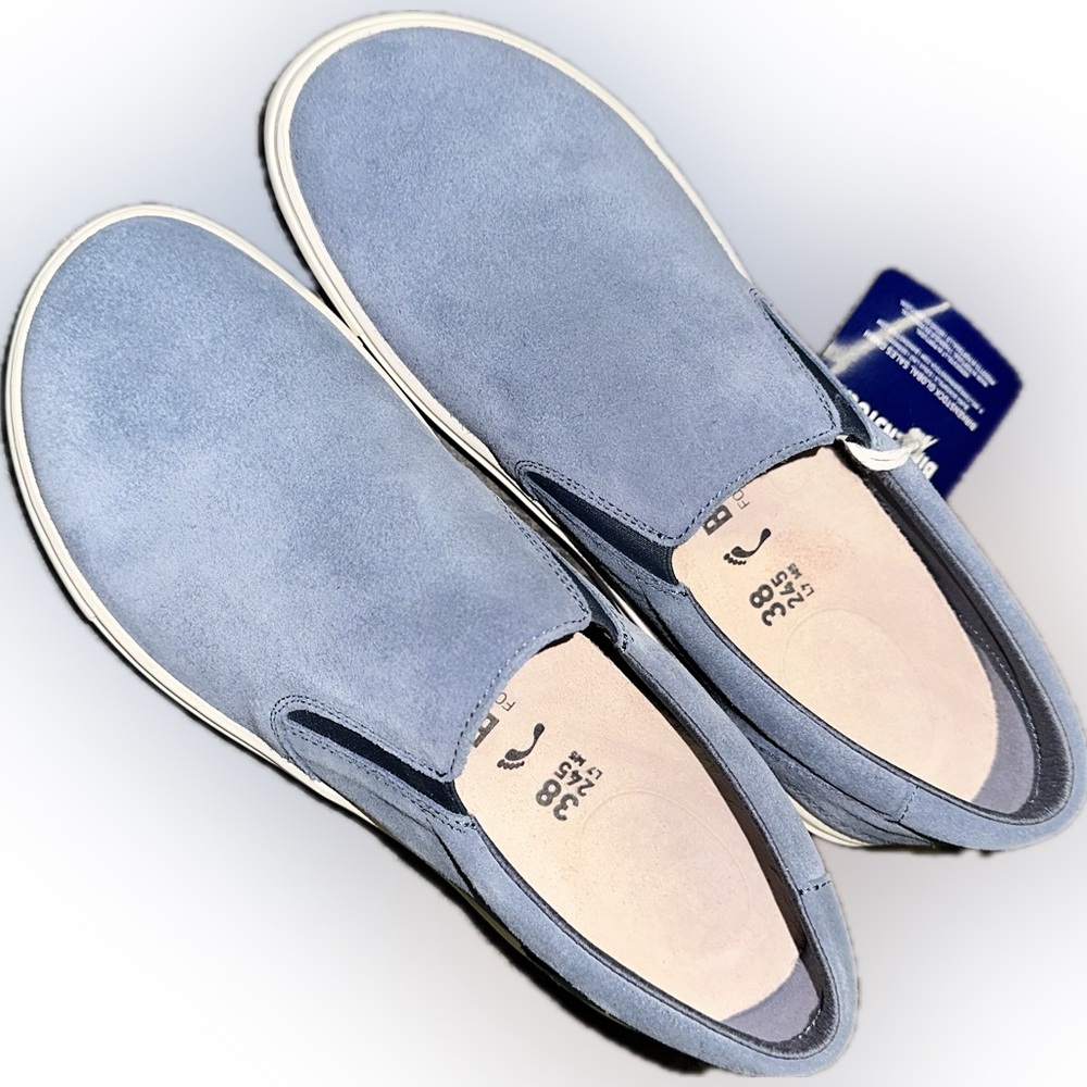 Birkenstock Oswego 38 Size 7 Blue Suede Comfort Slip-On Casual NWT